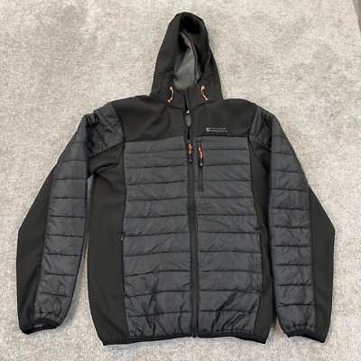 Mountain Warehouse Jacket Mens Small Black Gray Insulated Hiking Hooded Full Zip