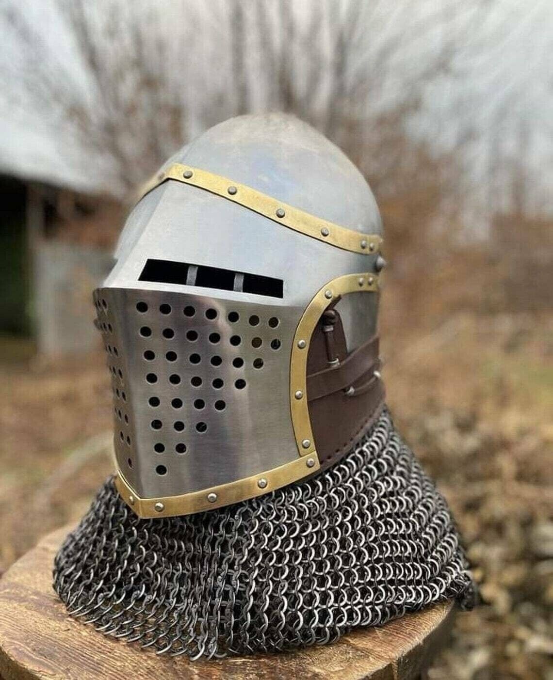 Medieval Knight Crusader Bascinet Helmet Replica for Elite Combat Enthusiasts-image