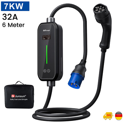 Tragbares EV Ladegerät 6M Ladekabel Starkstrom CEE 7KW 6-32A Typ2 Mobile Wallbox