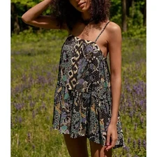 Free People Get A Clue Mini Tunic Woven Print Dress, Black/Multi - Small