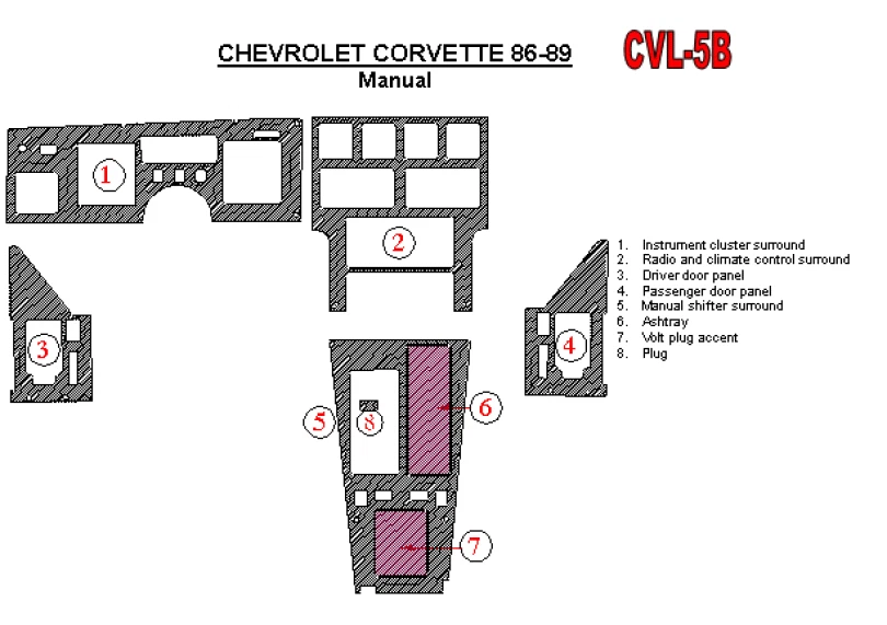 Kit de molduras de tablero Chevrolet Corvette 1986-1989 | Kit completo | Variedad de colores Foto 3 de 4