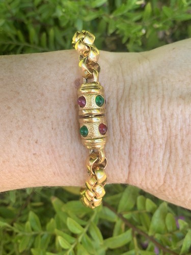 Vintage Jewels Of India Necklace Gold Chain Etruscan Mogul Glass Pearls 80s F2 - Picture 18 of 21