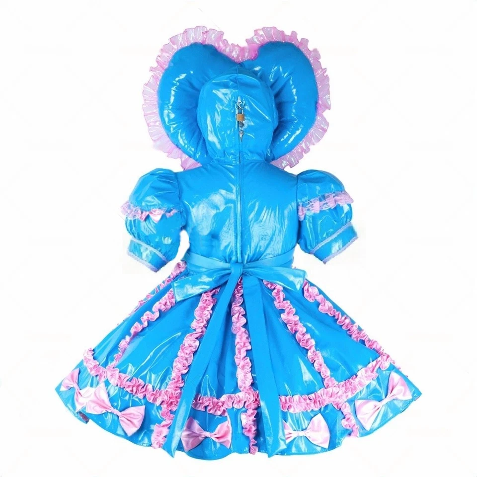 Vestido de PVC azul com trava sexy menina maricas fantasias cosplay CD/TV sob medida - Imagem 3 de 4