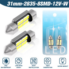 2x White 31MM Canbus Festoon Dome Interior LED Light 2835 8-SMD Lamp DE3175