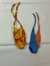 Vintage Barbie Bathing Suits 70s Flame Halter Color block Swimsuit Swim