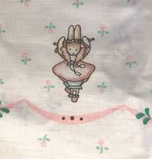 Vintage 1987 Daisy Kingdom Ballerina Hunny Bunny on White Cotton 3 Yds Border
