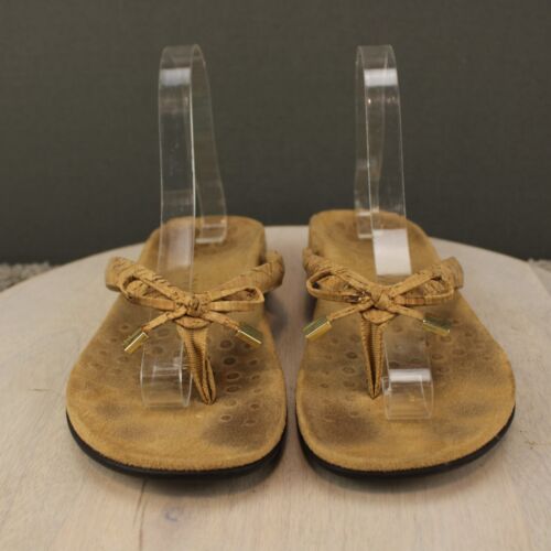 Sandalia Tanga Vionic Bella Mujer 7.5 Tostada Cuña Chanclas Arco Playa Cuero - Imagen 3 de 11
