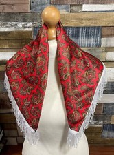2 x Red Paisley Shawl Scarfs Elegant Print Design White Tassel Trim 22 x 22 inch