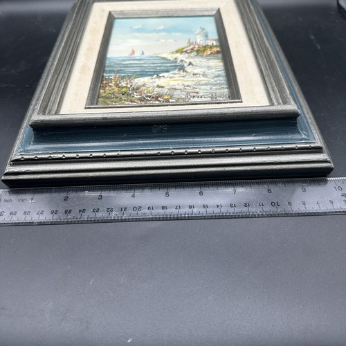Original Signed Seascape Oil Painting Brian Roche Framed Lighthouse Sailboat Vtg - Picture 12 of 17