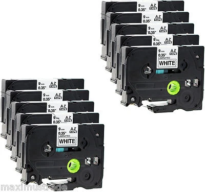 MAXIMUSTRADE 10x Schriftbandkassette kompatibel für Brother TZe-221 9mm schwarz auf weiß