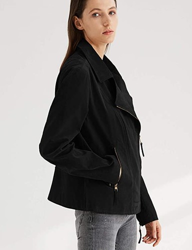 NWT SMALL Women's Faux Leather Jacket Zip Up Moto Biker Coat Short PU Leather - Picture 4 of 6