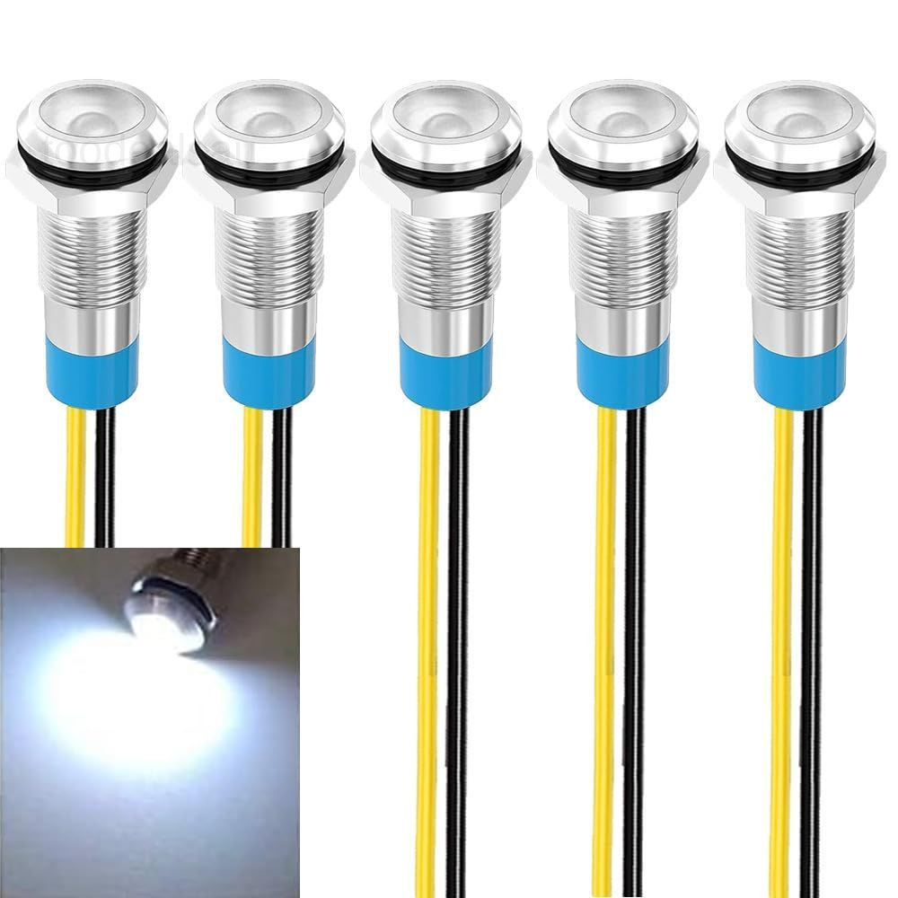 5pcs 8mm LED Metal Indicator Light 110V-220VAC Waterproof Signal Lamp (White)