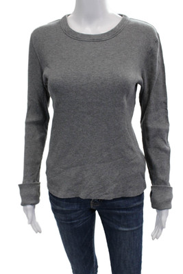 WSLY Women Basic Gray T-Shirt Long Sleeve Crew Neck Size L