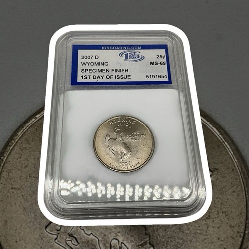 Wyoming 2007 D State Quarter IGS Graded, 1st Day Issue MS-69 Specimen Finish - Picture 3 of 11
