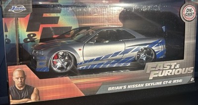 Jada Tys Fast & Furious Brian's Nissan Skyline GT-R R34 Die Cast Car - Silver