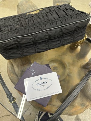 PRADA Tessuto Gaufre nylon sling shoulder bag gold testo chain