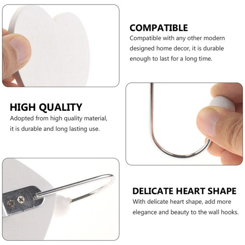 5 Pcs Heart-shaped Hook Decorations White Decorative Hooks Hearts Wall - Picture 5 of 12
