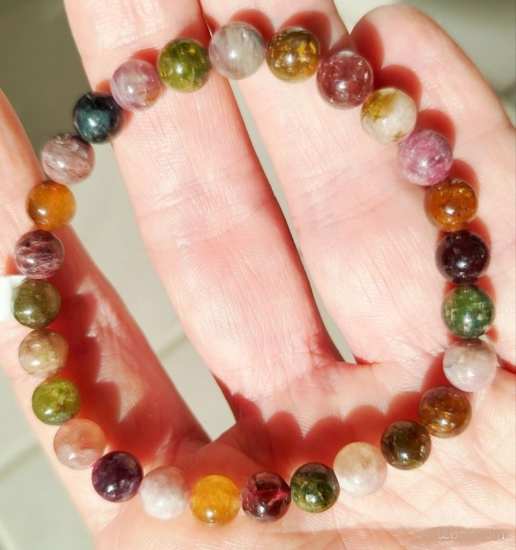 Bracelet Tourmalines multicolores 6.5mm en perles naturelles pour femme