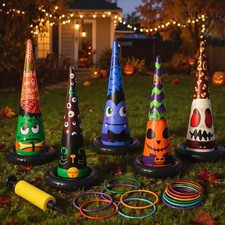 Capoda 16 Pcs Halloween Inflatable Ring Toss Game Witch Hat Set with Pump  5...