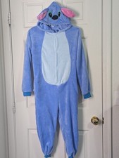 Disney Stitch Unisex Jumpsuit Pajamas Youth Small One Piece Hooded Zip Back Soft
