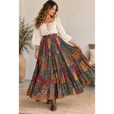 Vintage Handmade Patchwork Paisley Maxi Skirt 70s Boho Prairie Full Sweep