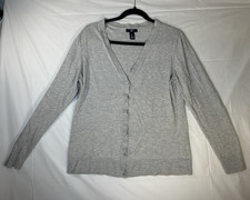 Gap Sweater Womens Large Gray Cardigan Cotton Knit Ribbed Button Front