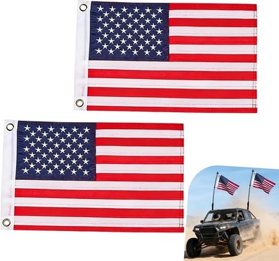 2 PCS Car American Flags, Double-Sided USA Flag Decor for LED Whip Light & Anten