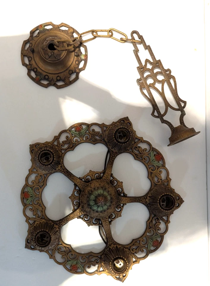 Lámpara de techo colgante JC VIRDEN de 1930 5 bombillas Art Deco araña policromada Foto 2 de 4