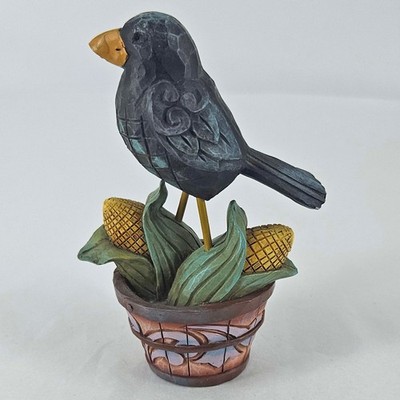 Jim Shore RARE Harvest Black Bird Crow on Basket of Corn Read