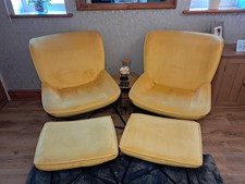 2 Chairs & footstools In Yellow Velvet Material