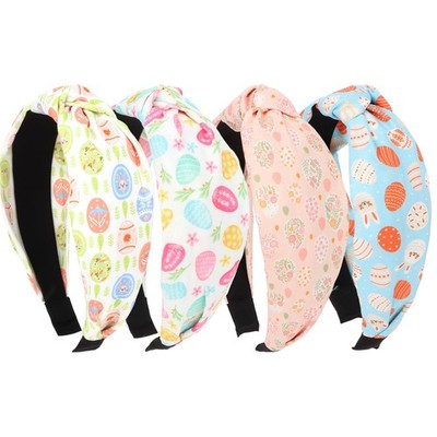 4 PCS Easter Knotted Headbands Bunny Egg Print NonSlip Hair Accessory Soft