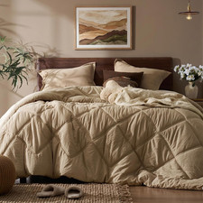 Taupe Queen Size Comforter Set 3 Pieces Diamond Geometric Pattern All Season,C