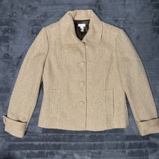 Chicos Tweed Blazer Jacket Gold Beige Metallic Textured Button Front Size 1 M