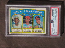 1972 TOPPS 1971 AL ERA LEADERS # 92 VIDA BLUE WILBUR WOOD JIM PALMER PSA 8  HOF