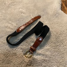 Brighton Belt Size 36 Brown Croc Leather Black Woven Middle Solid Brass Buckle