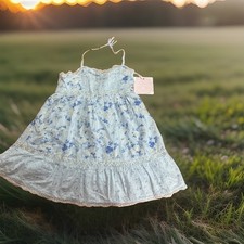 LoveShackFancy x Target Annabelle Blue Floral Halter Dress Size 9 Lined Summer