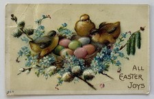 Embossed Easter Postcard Chicks Nest Eggs Flowers Early 1900s Vintage PA