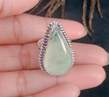 Handcrafted Pear Green Prehnite Ring 925 Sterling Silver Bohemian Jewelry B369