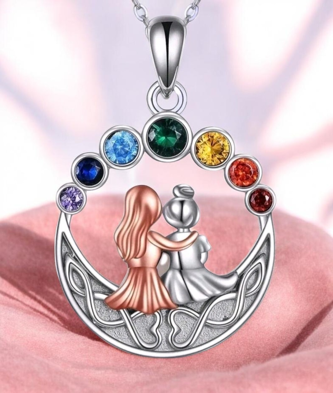 Chakra Crystal Sisters Embrace Pendant Necklace Next Day Shipping