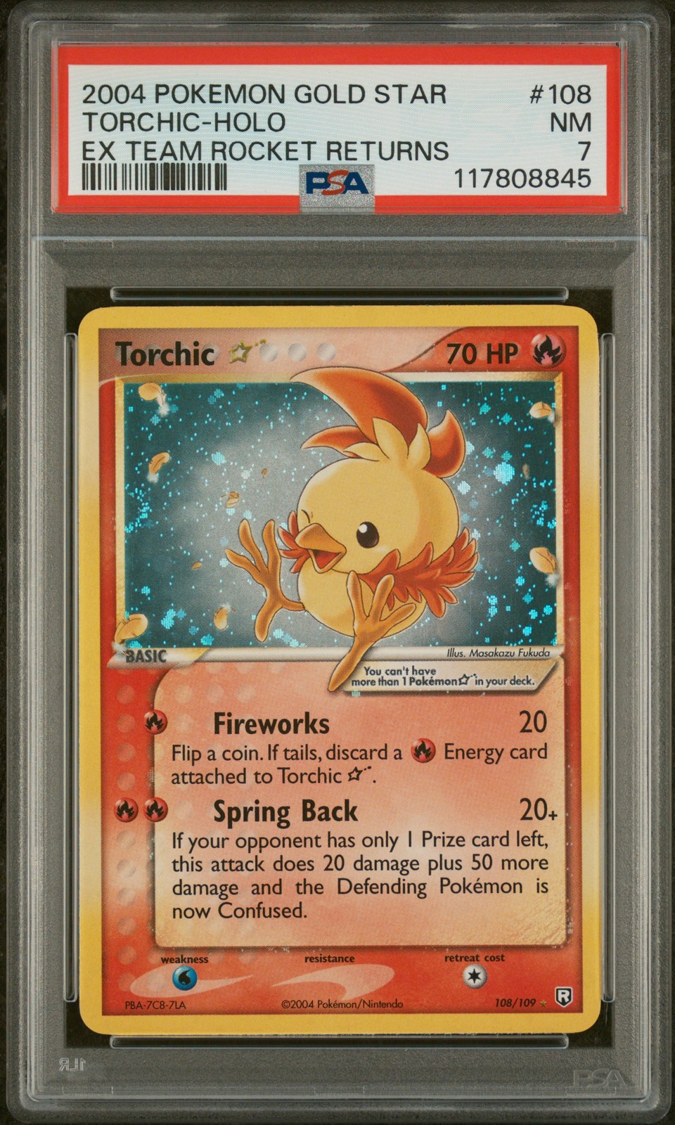 2004 POKEMON EX TEAM ROCKET RETURNS GOLD STAR #108 TORCHIC-HOLO PSA 7