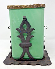 Vintage Art Deco Green Jadeite Opaque Glass F...