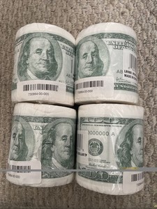 Lot of 4 Money Toilet Paper Roll 100 Dollar Bill Tissue Funny Gag Bath Joke