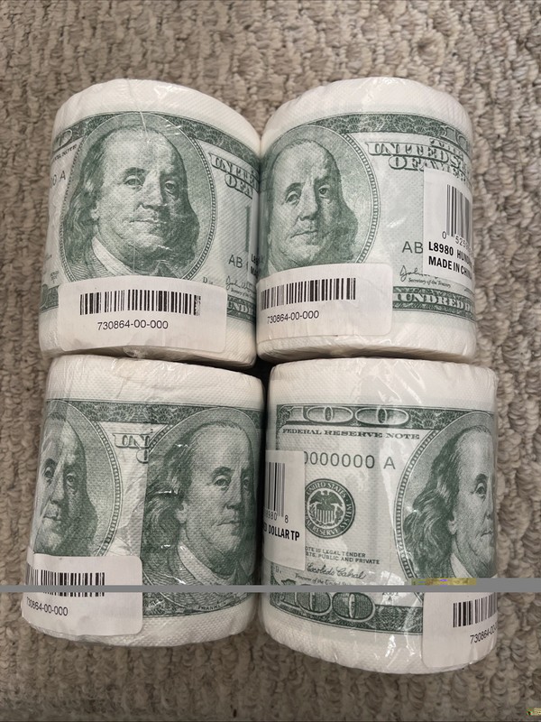 Lot of 4 Money Toilet Paper Roll 100 Dollar Bill Tissue Funny Gag Bath Joke