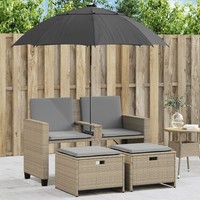 Gartensofa 2-Sitzer Sonnenschirm Und Hocker Beige Poly-Rattan