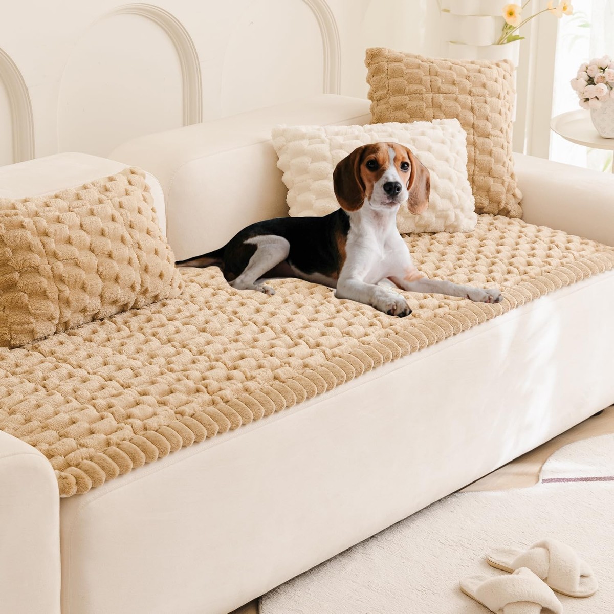 Couch Cover for Dogs Fuzzy Sofa Covers for Pet, Geometric Jacquard