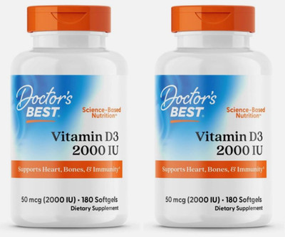 2 - Doctors BEST Vitamin D3 2000 IU, Non-GMO, Gluten Free, Soy Free 180 Softgels