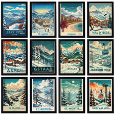 Vintage Ski Resorts Travel Holiday Poster Retro Print Decor Wall Art A5 A4 A3