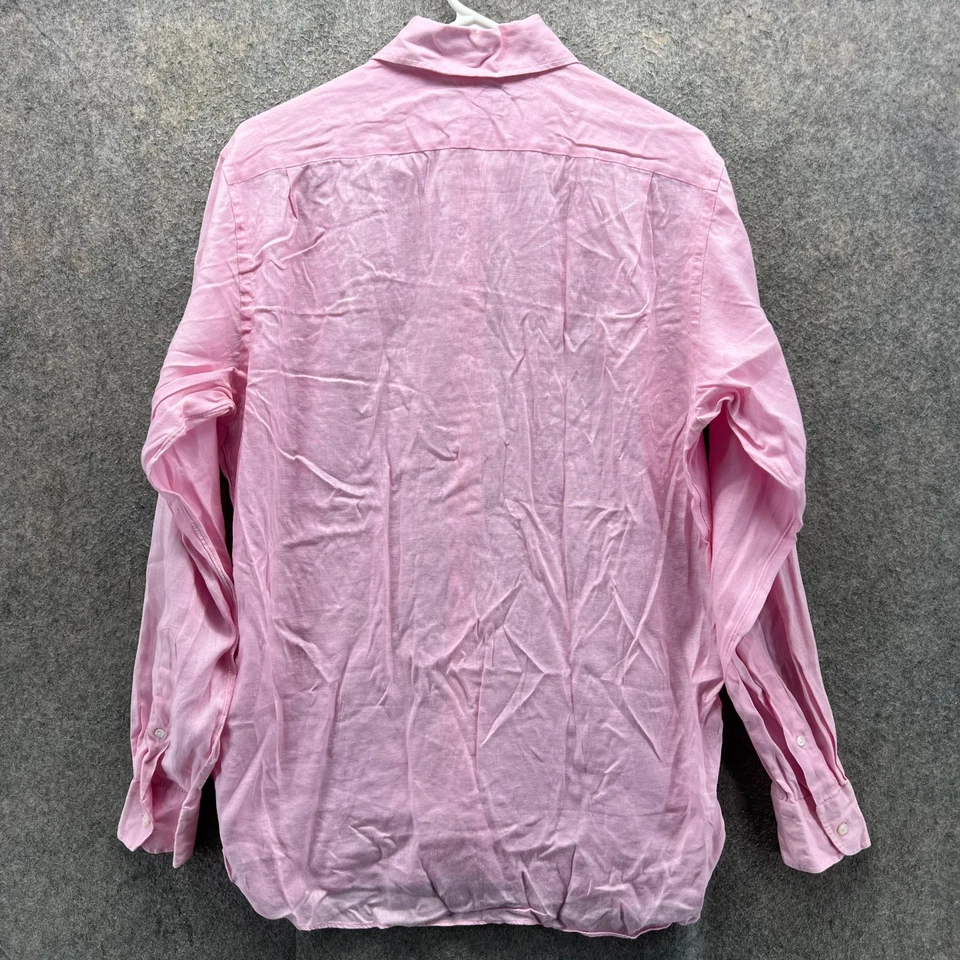 Рубашка мужская Ralph Lauren Purple Label 15 розовая на пуговицах 100% лен сделано в Италии - Изображение 2 из 4