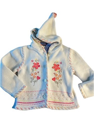 Koala Kids Girls White Knit Cardigan With Embroidered Flowers Tassel Hood Size 4