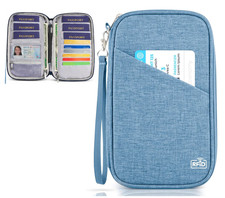 Family Passport Organizer RFID Blocking Travel Wallet Card Slots Cash Pouch